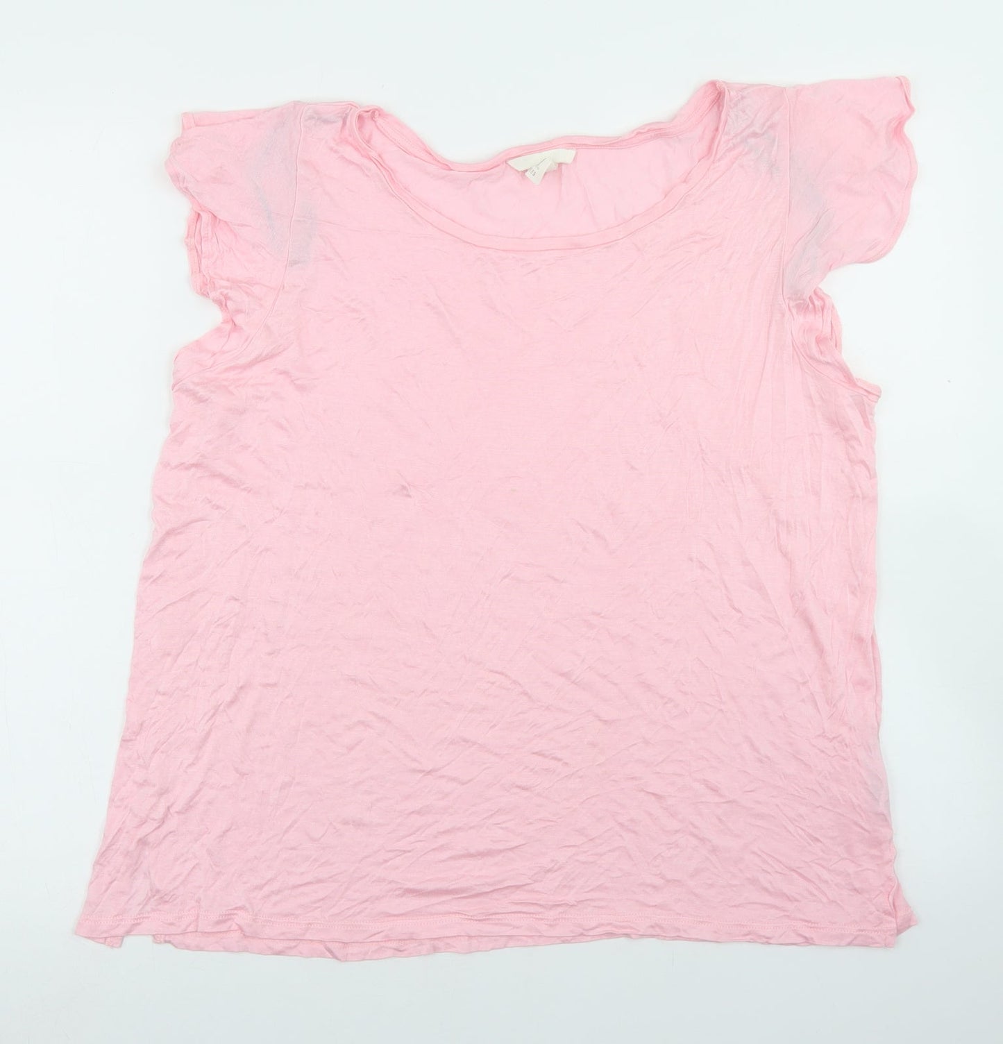 H&M Womens Pink  Viscose Basic T-Shirt Size L Round Neck