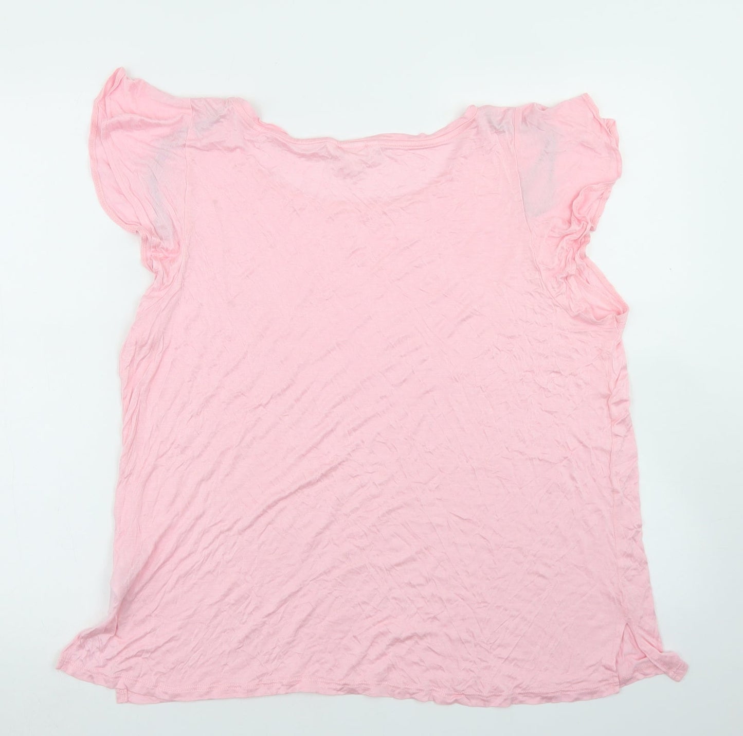 H&M Womens Pink  Viscose Basic T-Shirt Size L Round Neck