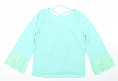 Paramour Womens Blue  Polyester Basic T-Shirt Size M Round Neck - Lace Trim lseeve