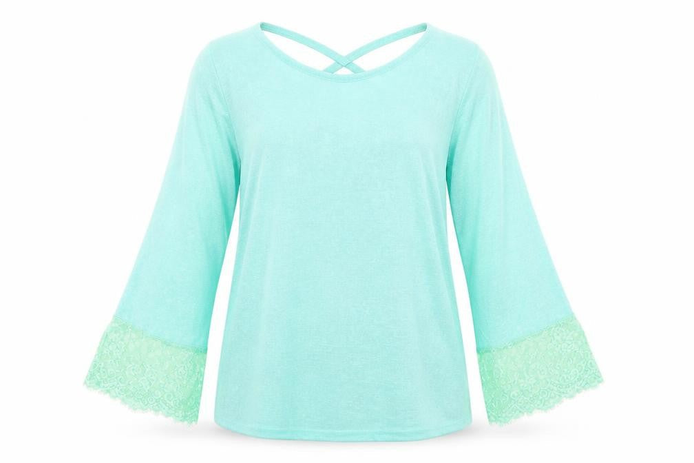 Paramour Womens Blue  Polyester Basic T-Shirt Size M Round Neck - Lace Trim lseeve