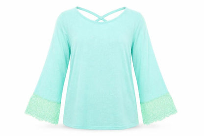 Paramour Womens Blue  Polyester Basic T-Shirt Size M Round Neck - Lace Trim lseeve