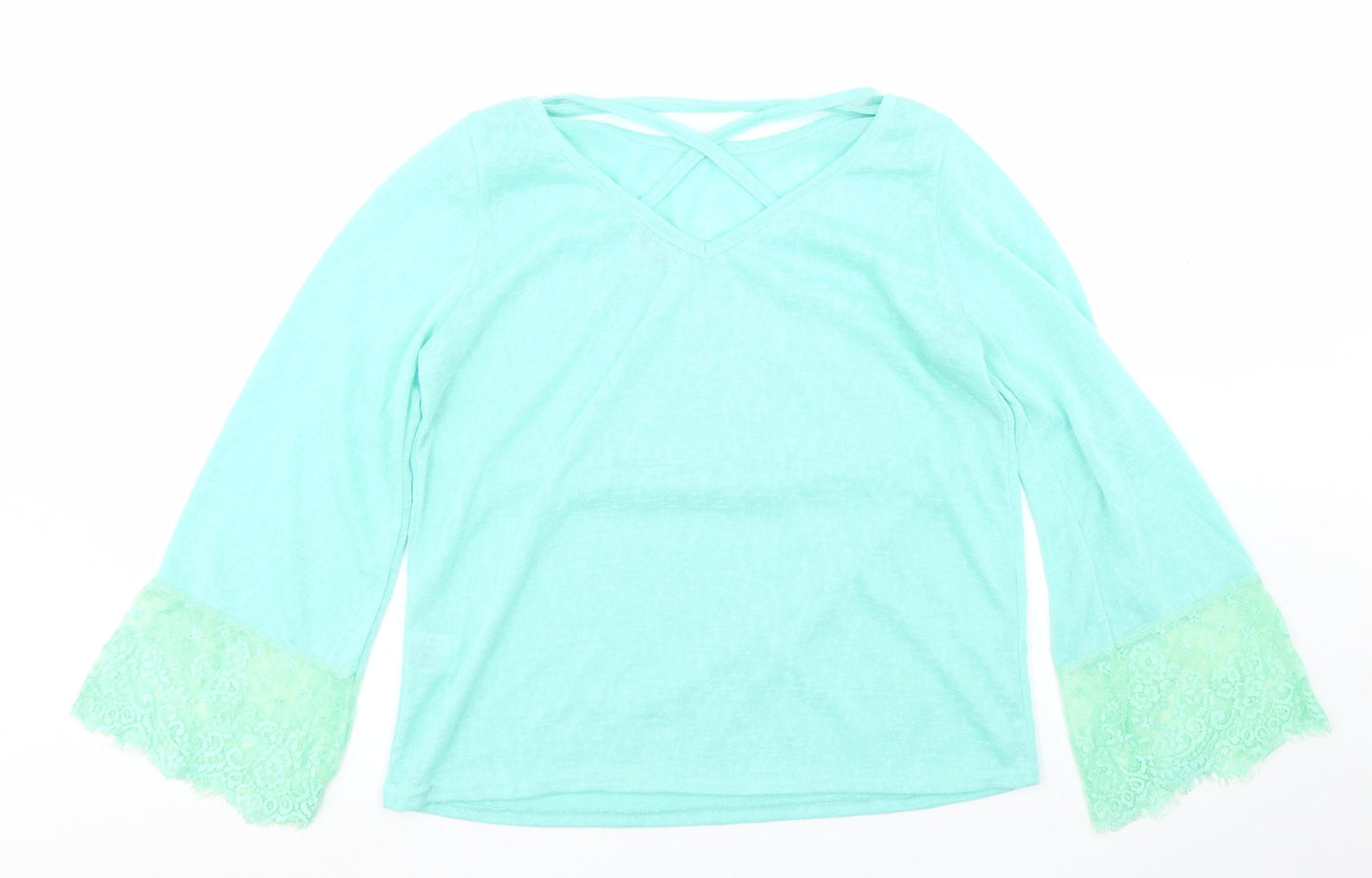 Paramour Womens Blue  Polyester Basic T-Shirt Size M Round Neck - Lace Trim lseeve
