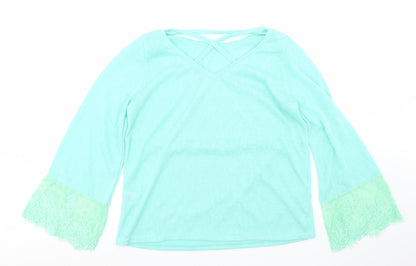 Paramour Womens Blue  Polyester Basic T-Shirt Size M Round Neck - Lace Trim lseeve