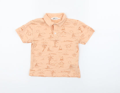 H&M Boys Orange Geometric Cotton Pullover Polo Size 3 Years Collared Button