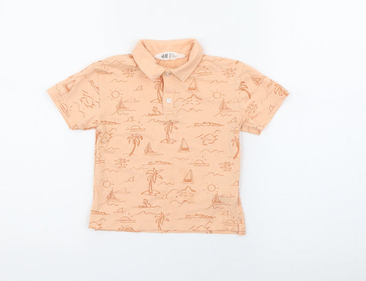 H&M Boys Orange Geometric Cotton Pullover Polo Size 3 Years Collared Button