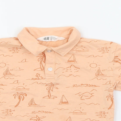 H&M Boys Orange Geometric Cotton Pullover Polo Size 3 Years Collared Button