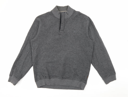 Maine Mens Grey High Neck  Cotton Pullover Jumper Size L