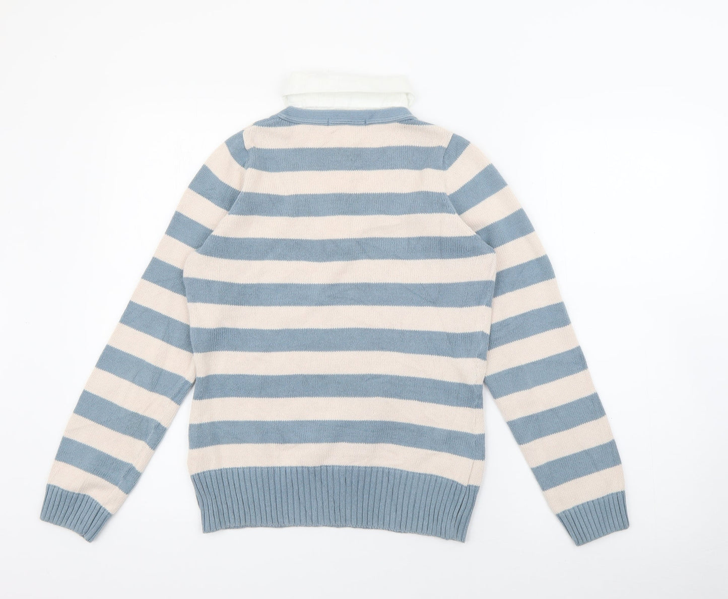 Marks and Spencer Womens Beige Collared Striped Cotton Pullover Jumper Size 10