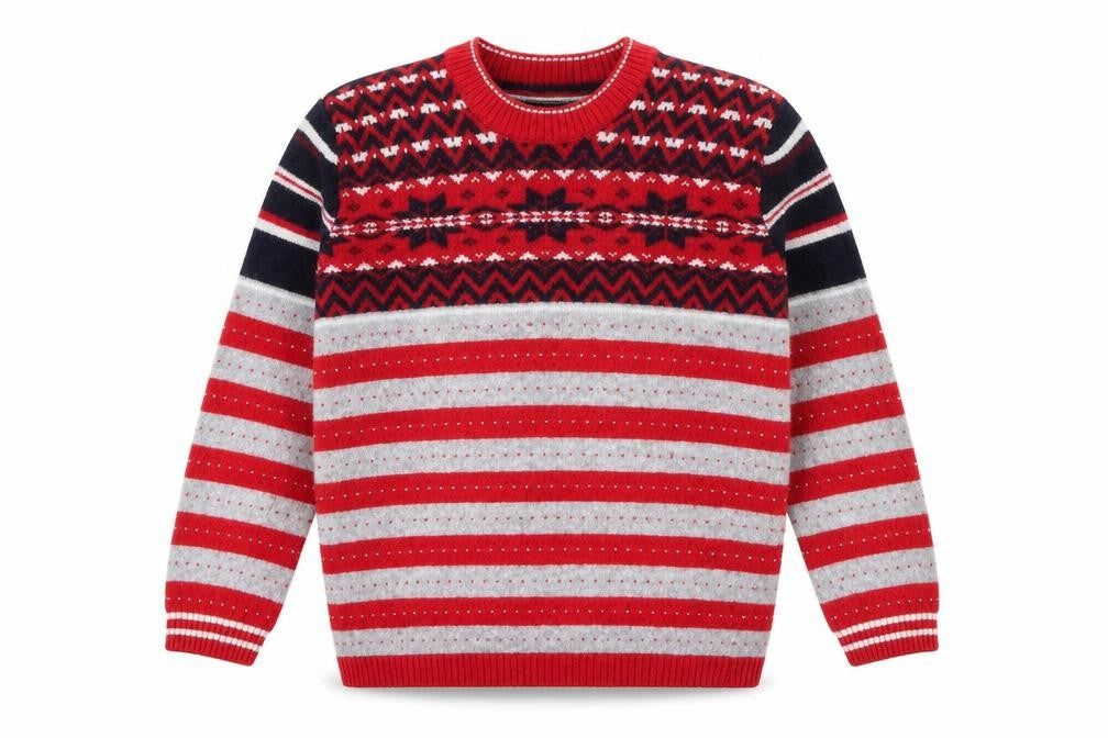 United Colors of Benetton Boys Red Crew Neck Geometric Polyamide Pullover Jumper Size 4-5 Years