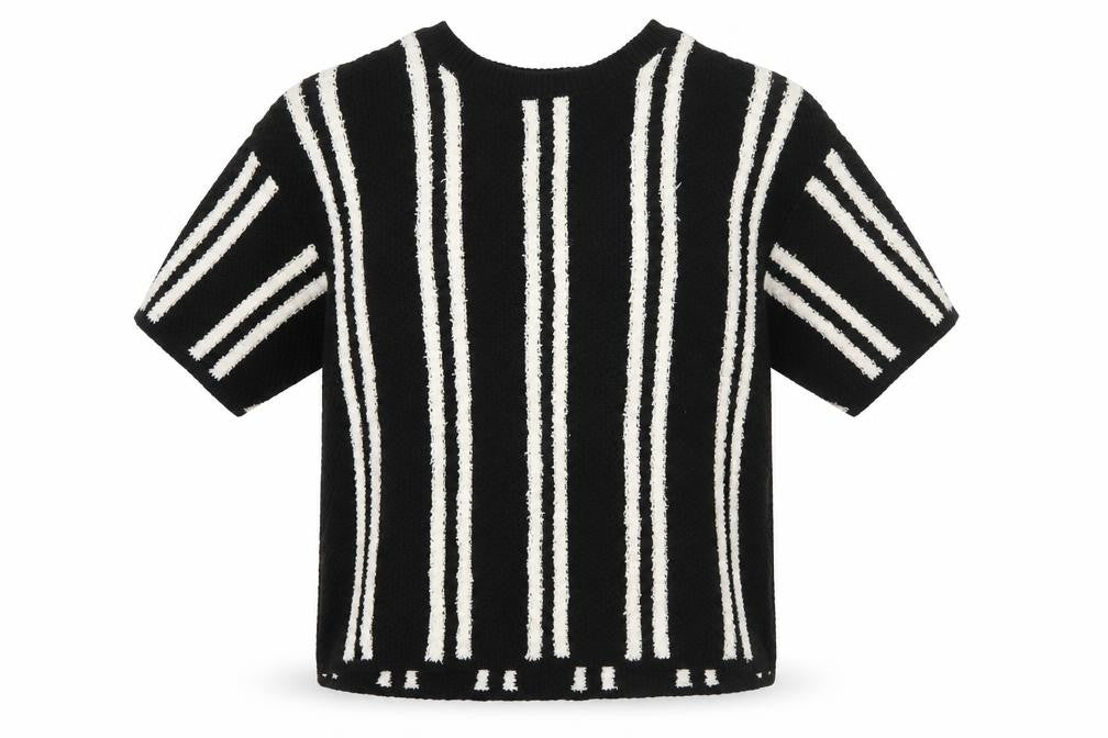 Marks & Spencer Womens Black Crew Neck Striped Cotton Pullover Jumper Size 14