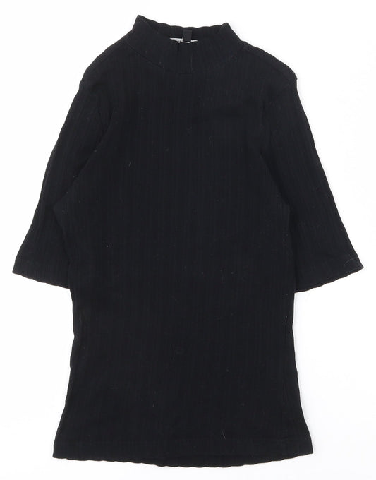 New Look Womens Black  100% Cotton Basic T-Shirt Size 6 High Neck