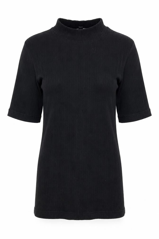 New Look Womens Black  100% Cotton Basic T-Shirt Size 6 High Neck