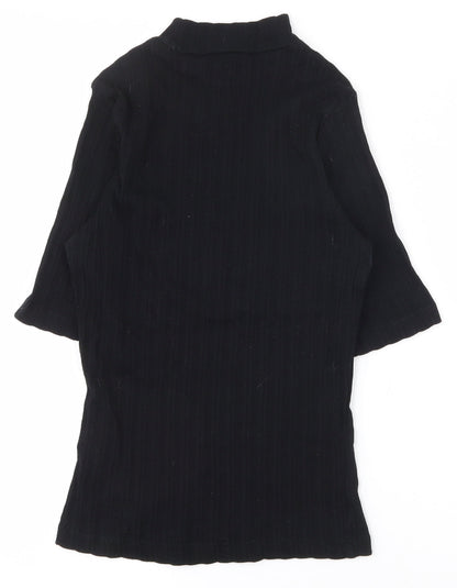 New Look Womens Black  100% Cotton Basic T-Shirt Size 6 High Neck