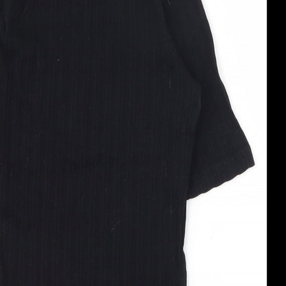 New Look Womens Black  100% Cotton Basic T-Shirt Size 6 High Neck