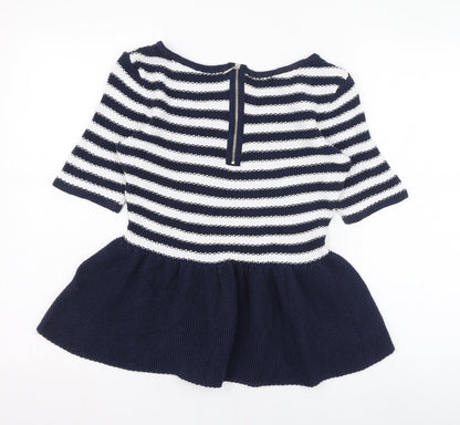 Tu Womens Blue Round Neck Striped Acrylic Pullover Jumper Size 12