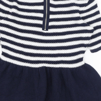 Tu Womens Blue Round Neck Striped Acrylic Pullover Jumper Size 12