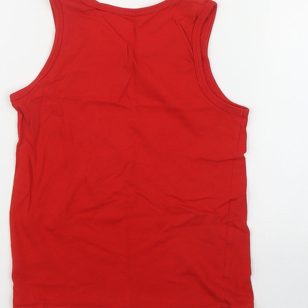 George Boys Red  Cotton Basic Tank Size 7-8 Years Scoop Neck