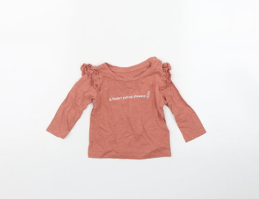 Priamrk Girls Pink  Cotton Basic T-Shirt Size 3-6 Months Round Neck Snap - 'Heart full of flowers'