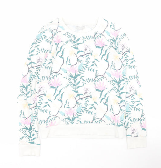 Matalan Girls White Floral Cotton Pullover Hoodie Size 12 Years  Pullover