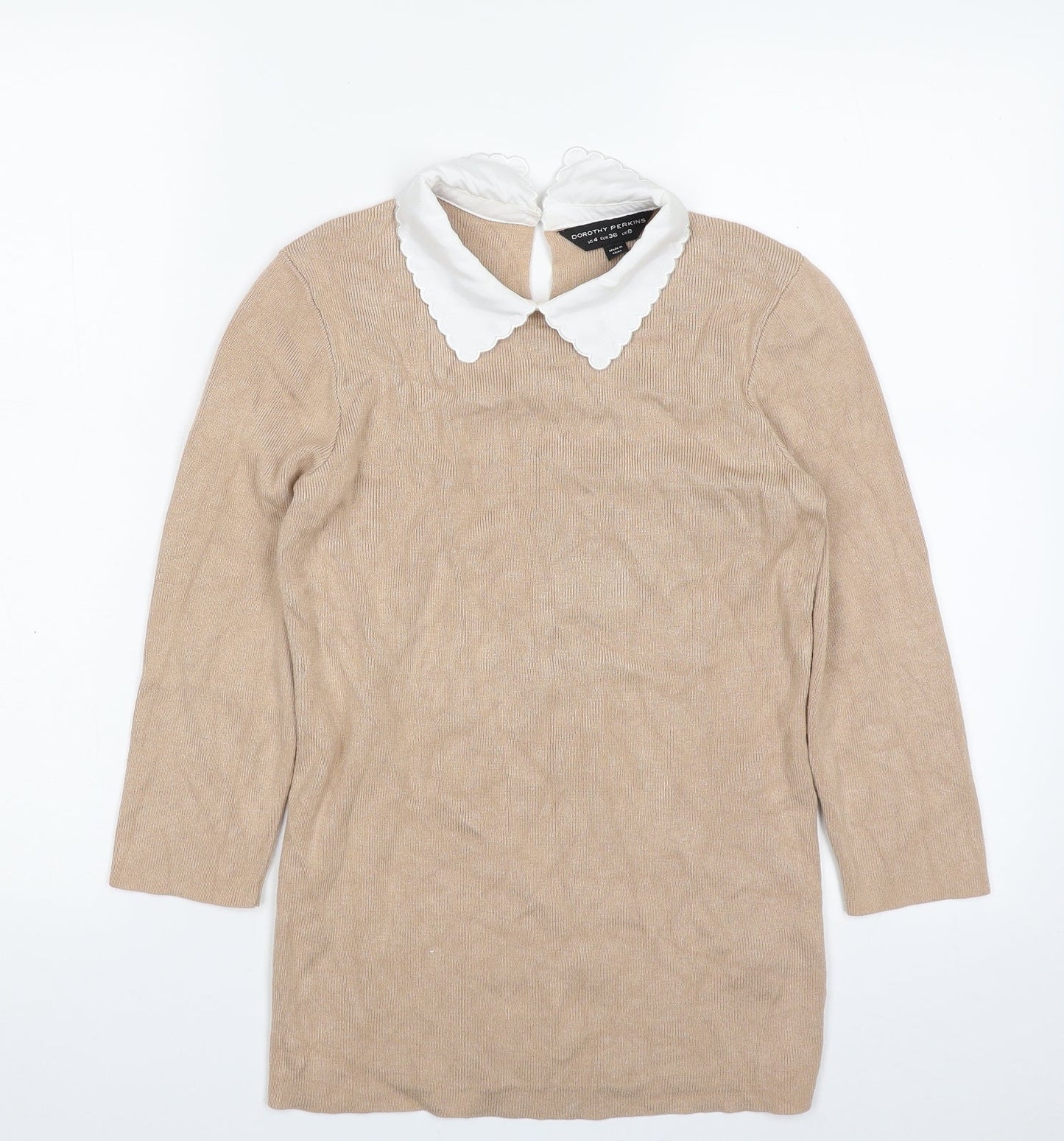 Dorothy Perkins Womens Beige Collared  Viscose Pullover Jumper Size 8