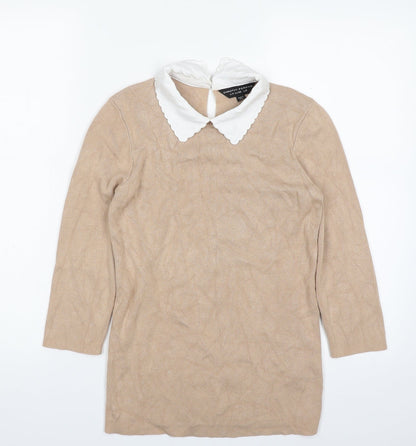 Dorothy Perkins Womens Beige Collared  Viscose Pullover Jumper Size 8