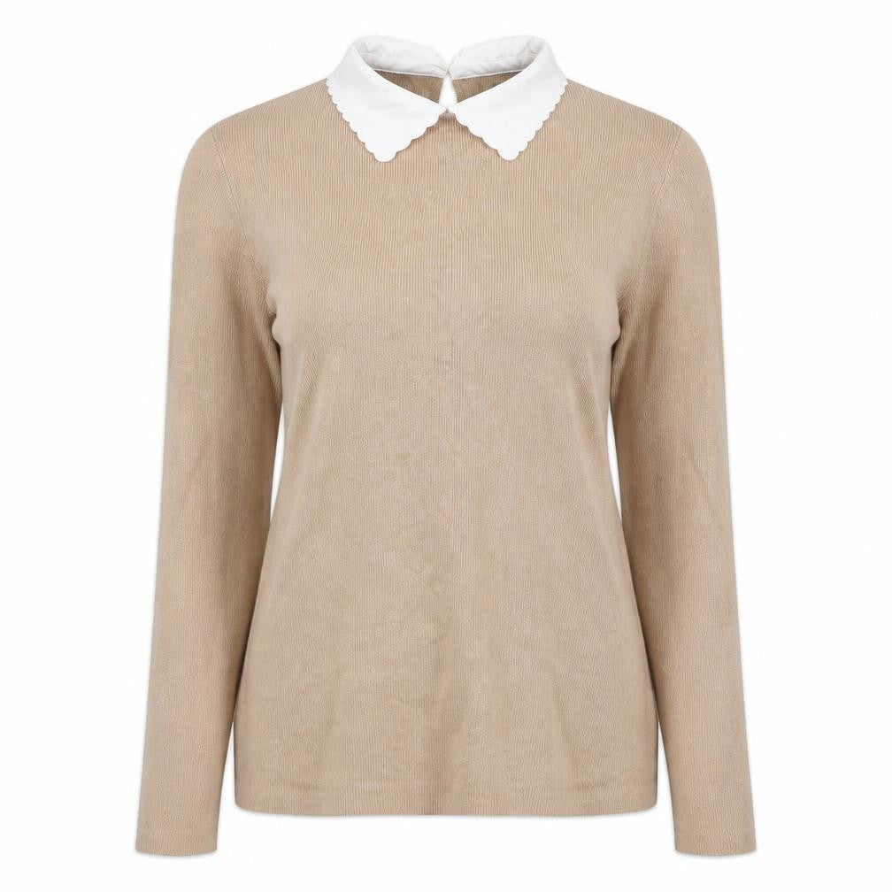 Dorothy Perkins Womens Beige Collared  Viscose Pullover Jumper Size 8