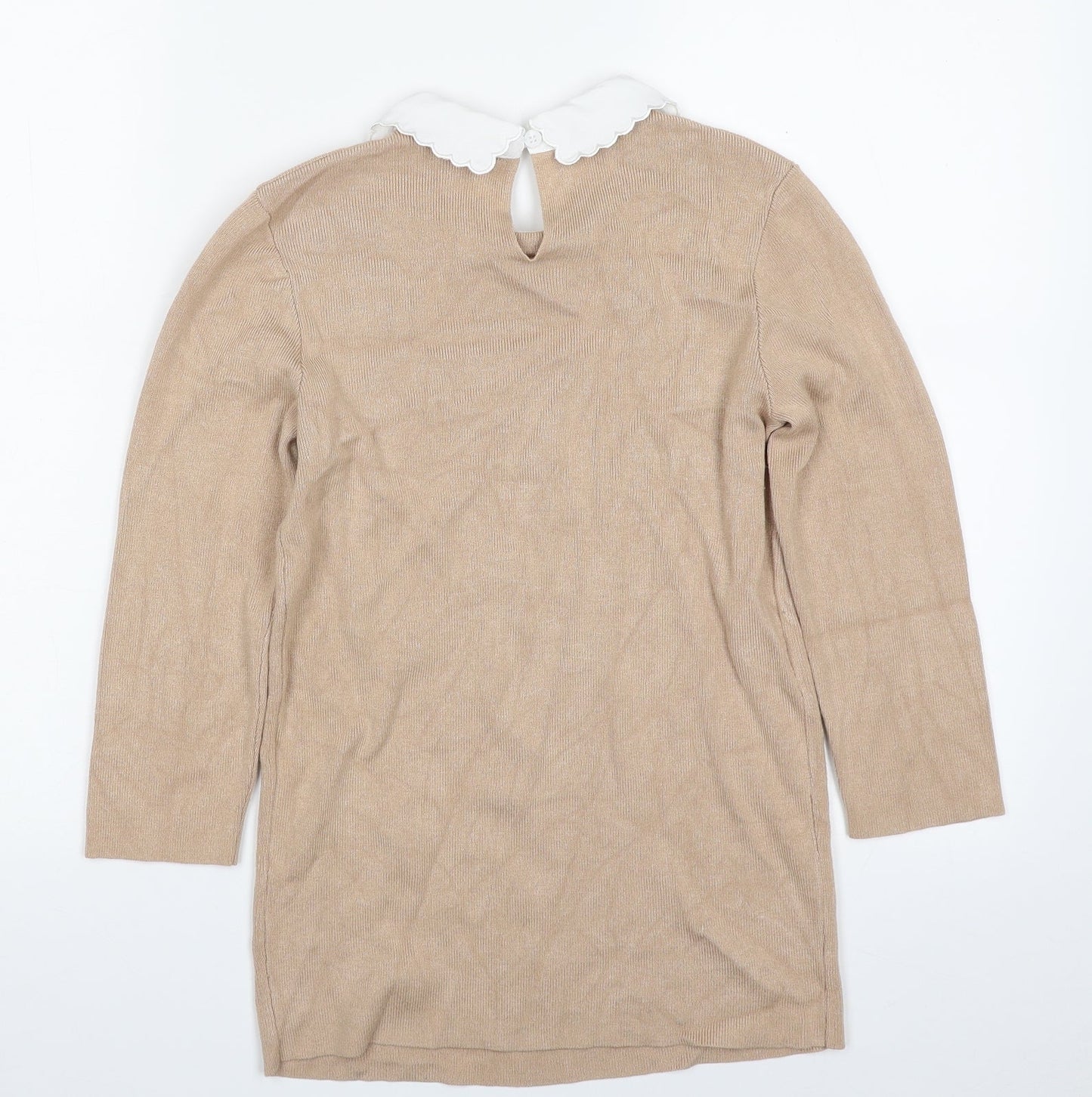 Dorothy Perkins Womens Beige Collared  Viscose Pullover Jumper Size 8