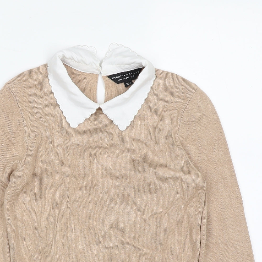 Dorothy Perkins Womens Beige Collared  Viscose Pullover Jumper Size 8
