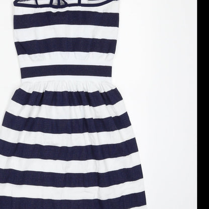 Atmosphere Womens Blue Striped Polyamide Fit & Flare  Size S  Off the Shoulder Pullover