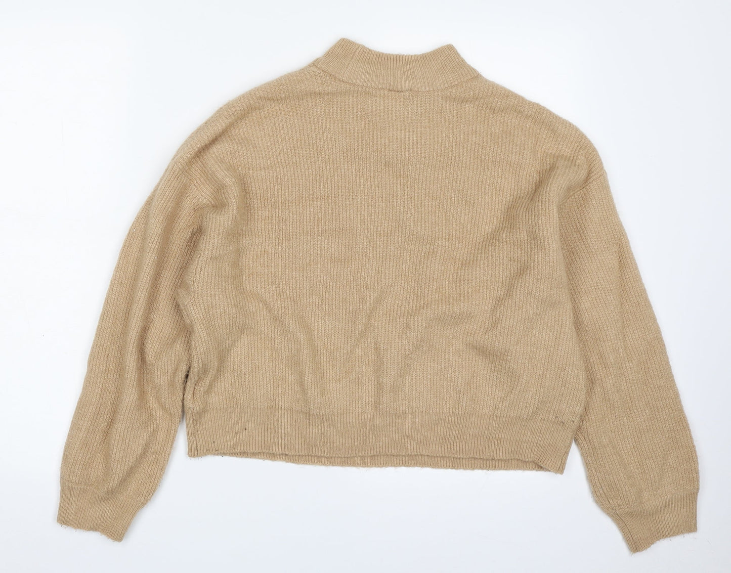 H&M Womens Beige High Neck  Acrylic Pullover Jumper Size S