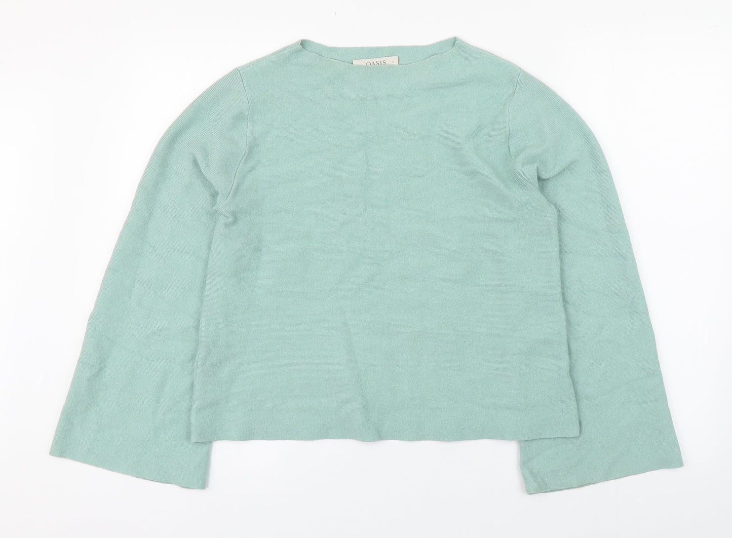 Oasis Womens Green  Viscose Basic T-Shirt Size S Round Neck