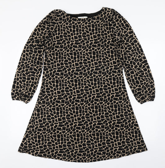 Wallis Womens Brown Animal Print Polyester A-Line  Size 10  Round Neck Pullover
