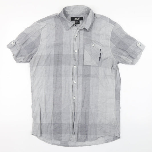 Fifty Five DSL Mens Grey Plaid Cotton  Button-Up Size M Collared