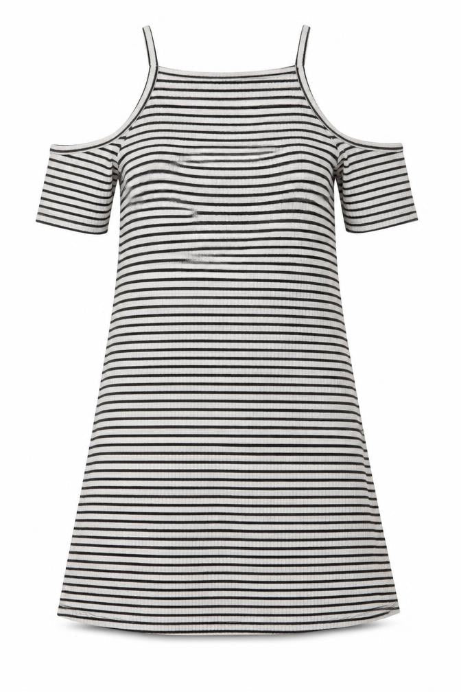 H&M Womens White Striped Polyester A-Line  Size 6  High Neck Pullover - Cold shoulder
