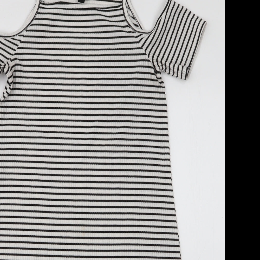 H&M Womens White Striped Polyester A-Line  Size 6  High Neck Pullover - Cold shoulder