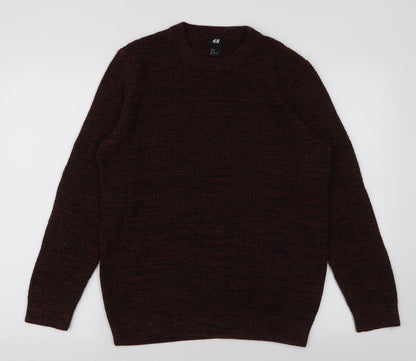 Preloved H&M Mens Brown Round Neck  Acrylic Pullover Jumper Size M - Front