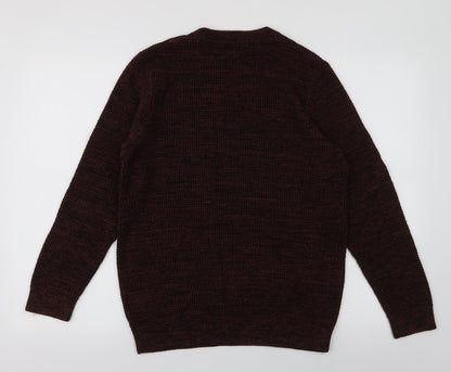 Preloved H&M Mens Brown Round Neck  Acrylic Pullover Jumper Size M - Back