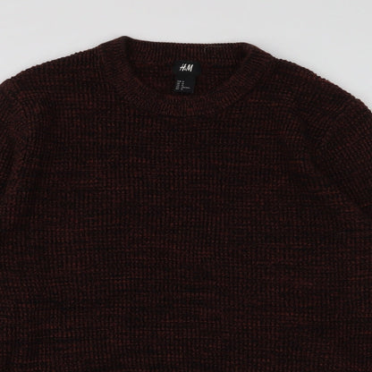 Preloved H&M Mens Brown Round Neck  Acrylic Pullover Jumper Size M - Detail