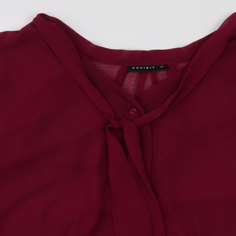 Exhibit Womens Red  Polyester Basic Blouse Size 10 V-Neck