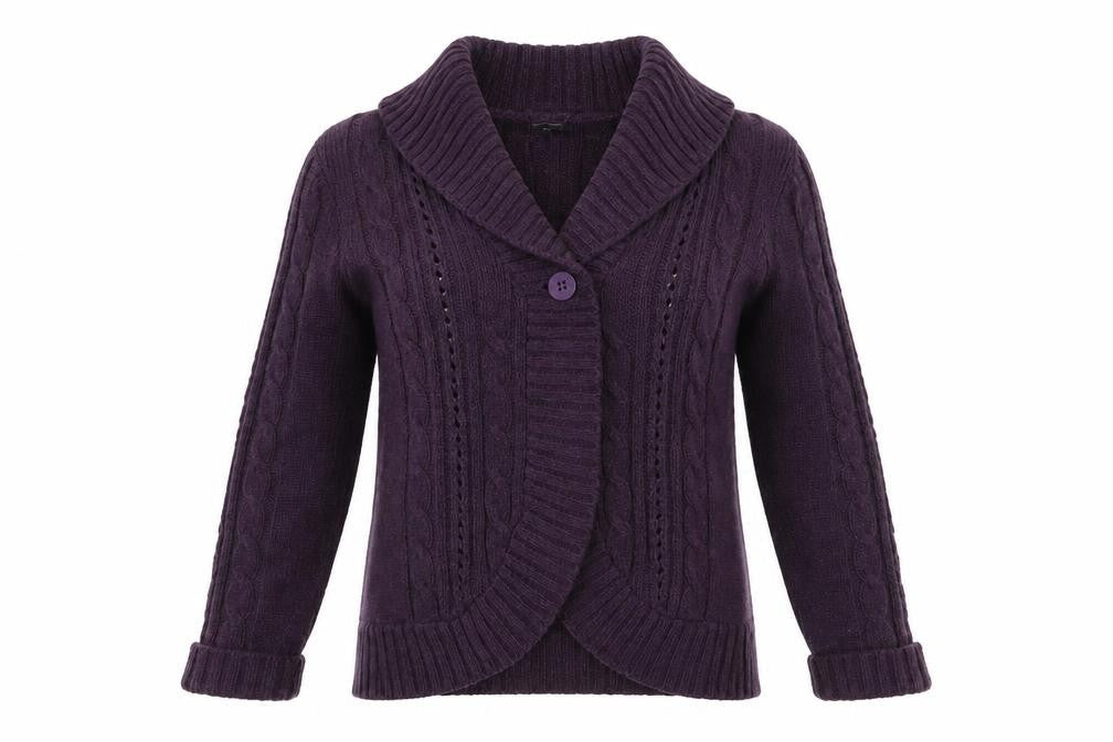 Bonmarché Womens Purple Collared Acrylic Cardigan Jumper Size L