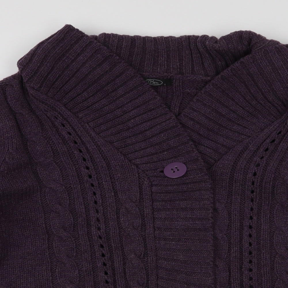 BM Womens Purple Collared  Acrylic Cardigan Jumper Size L