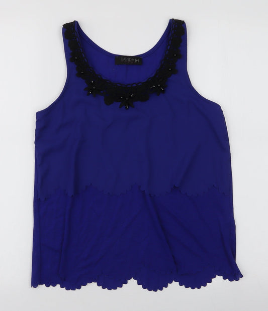 Savida Womens Blue  Polyester Camisole Blouse Size 10 Round Neck