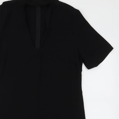 Preloved Zara Womens Black  Polyester A-Line  Size M  V-Neck Zip - Detail