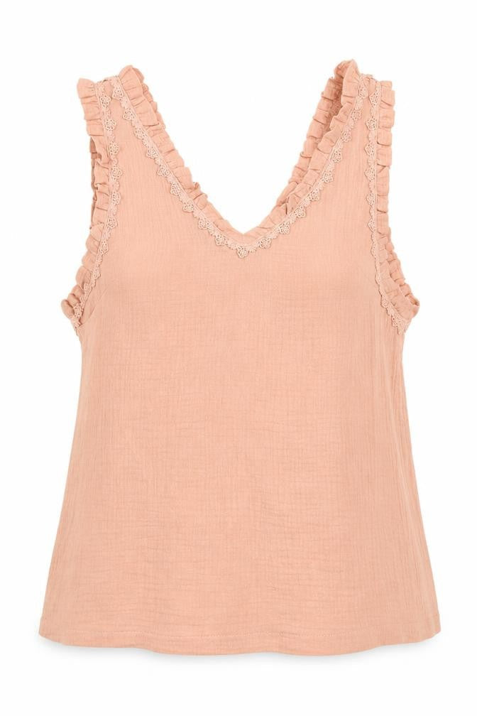 love & co Womens Pink  Cotton Basic Tank Size S V-Neck - Lettuce Edging