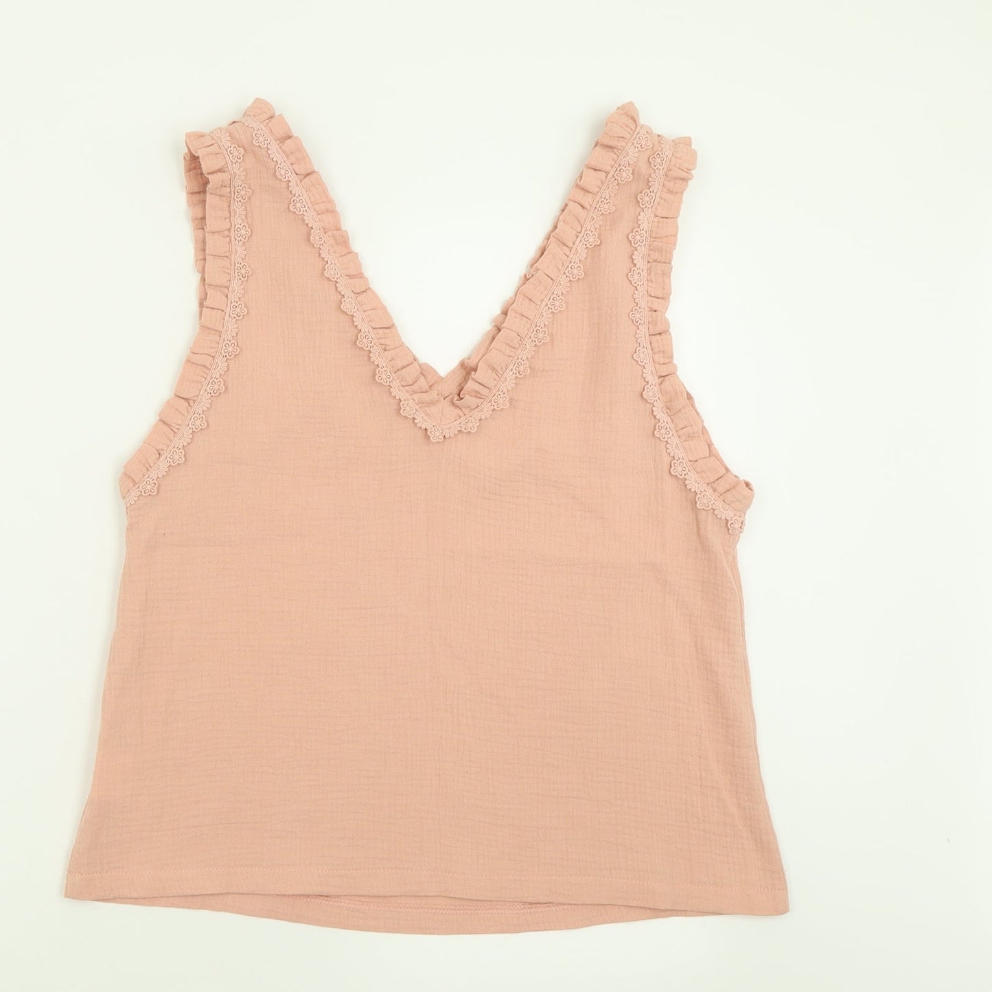 love & co Womens Pink  Cotton Basic Tank Size S V-Neck - Lettuce Edging