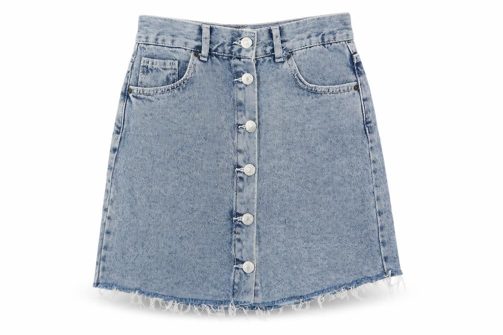 Pull&Bear Womens Blue  Cotton A-Line Skirt Size S   Button
