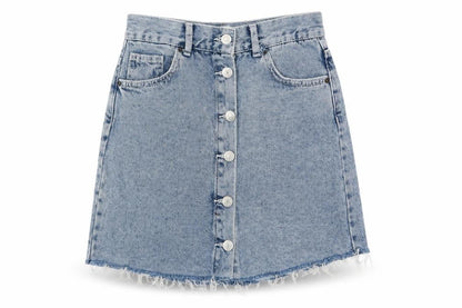 Pull&Bear Womens Blue  Cotton A-Line Skirt Size S   Button