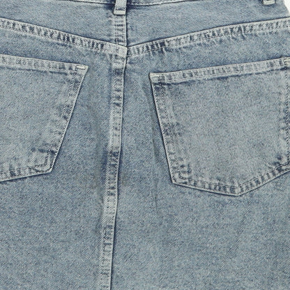Pull&Bear Womens Blue  Cotton A-Line Skirt Size S   Button