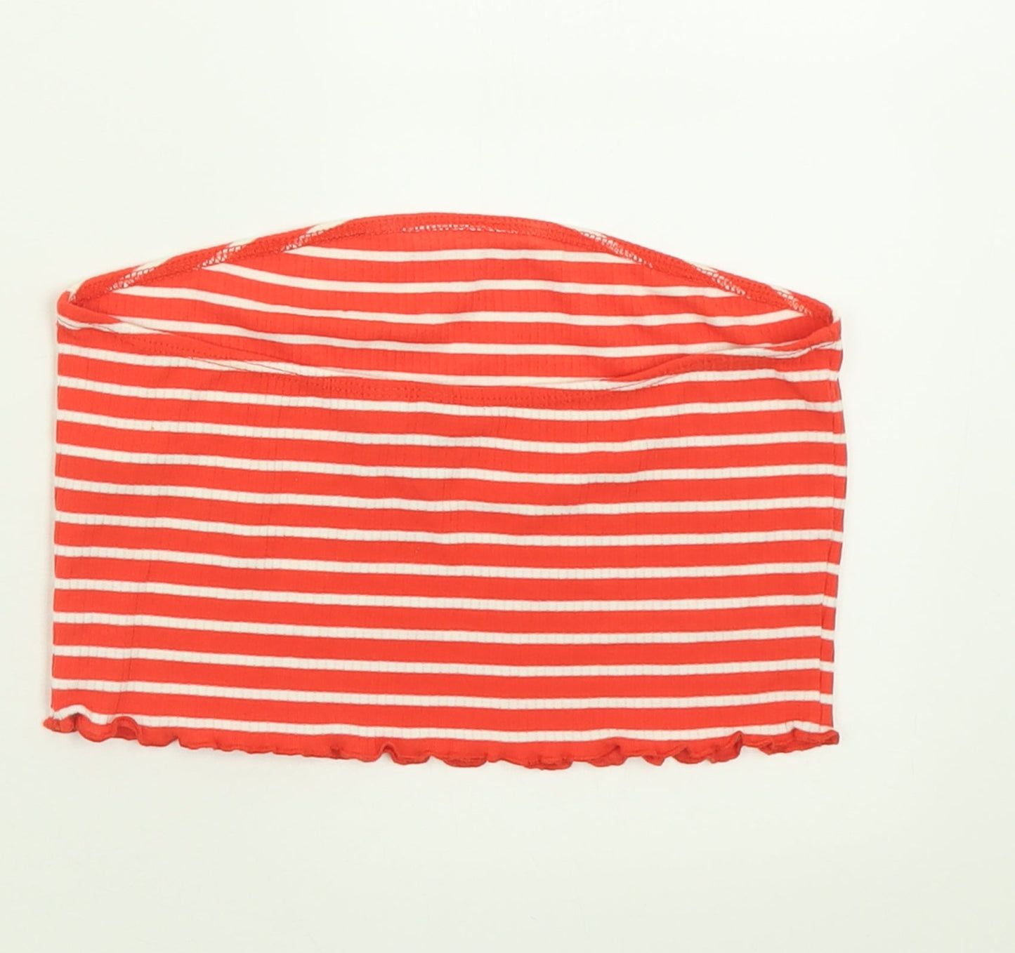 ASOS Womens Red Striped Polyester Cropped Tank Size 10 Off the Shoulder - Bandeau