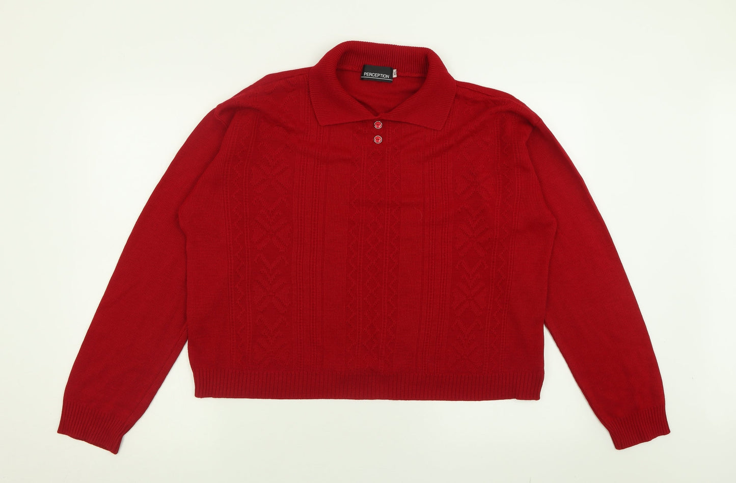 Perceptions Womens Red Collared  Acrylic Pullover Jumper Size XL